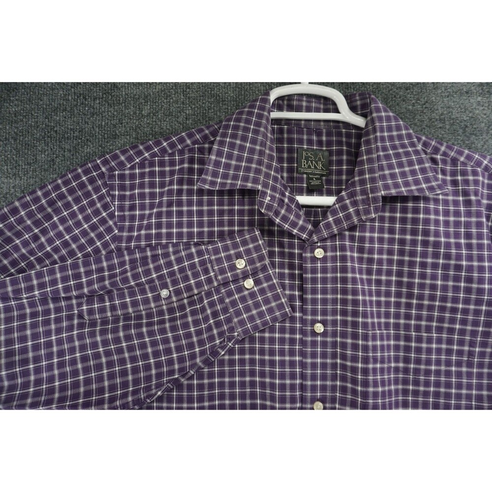 Jos A Bank Shirt Mens Large Travelers Collection Tailored Fit Purple Plaid